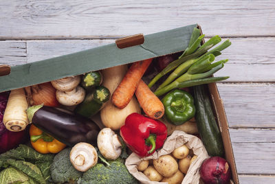 High angle view of vegetables on table