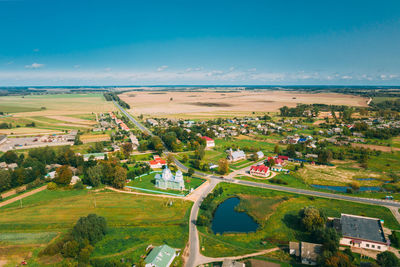 High angle view of townscape against sky