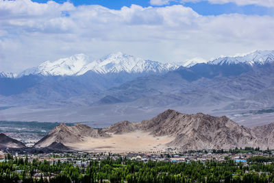 Scenic view of snowcapped mountains against sky