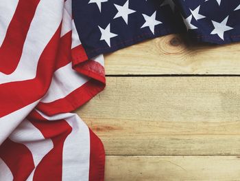 High angle view of flag on table