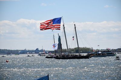 American flag in harbor