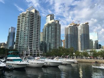 City lit up at waterfront