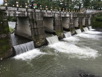 High angle view of dam by sea