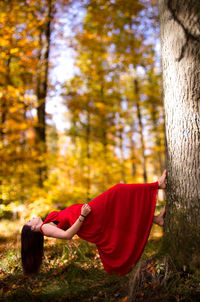 People relaxing in forest