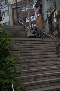 Low angle view of staircase in city