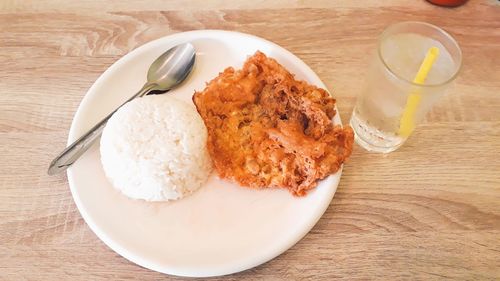 High angle view of breakfast served on table