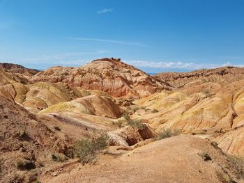 Rock formations in desert against blue sky