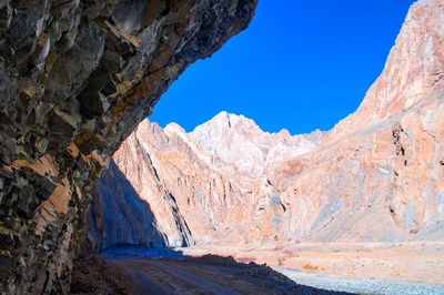 Scenic view of rocky mountains against clear sky