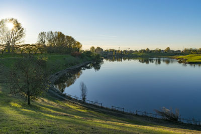 Scenic view of lake against clear sky