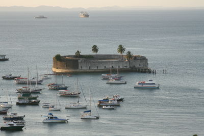 High angle view of boats in sea