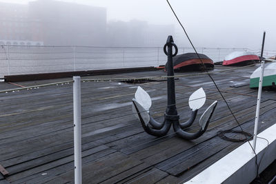 Close-up of nautical vessel against sky