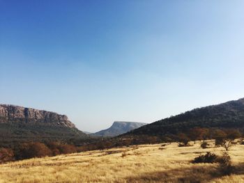 Scenic view of mountains against clear sky