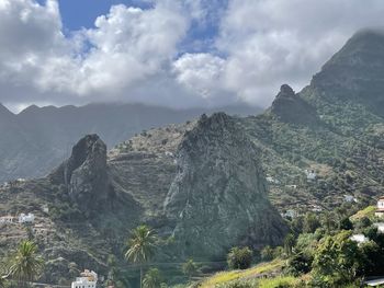 Panoramic view of landscape and mountains against sky