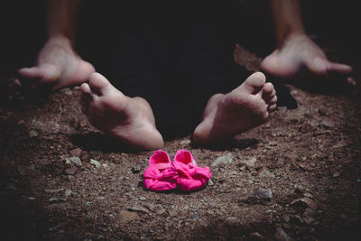 Close-up of hands holding pink flowers