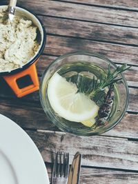 High angle view of drink on table