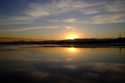 Scenic view of lake against sky during sunset