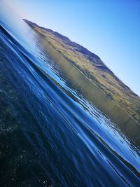 Scenic view of sea against clear blue sky