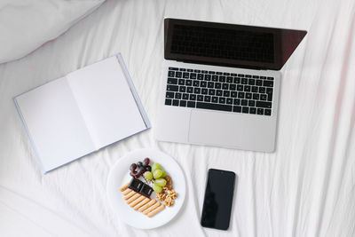 High angle view of breakfast on table