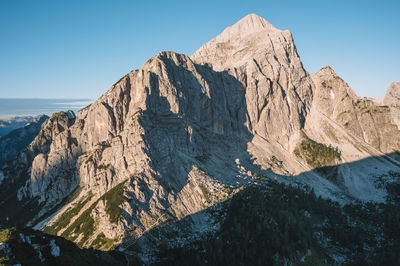 Scenic view of rocky mountains against clear sky