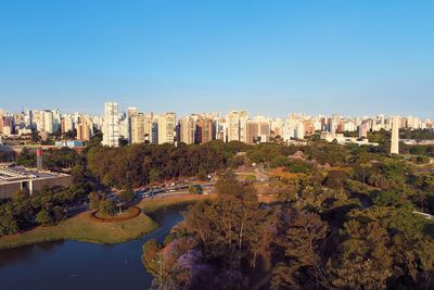 Aerial view of ibirapuera's park in the beautiful day, são paulo brazil. great landscape.