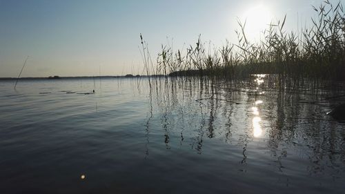 Scenic view of lake against sky during sunset