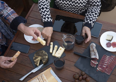 High angle view of people preparing food