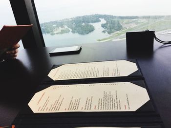 Close-up of open book on table