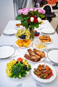 High angle view of fruits in plate on table