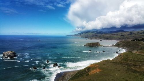 Ocean storm blowing in across headlands