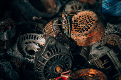 Close-up of rusty metal objects