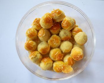 High angle view of breakfast in bowl on table