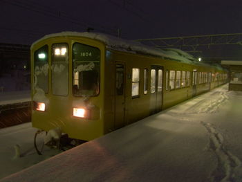 Train at railroad station during winter