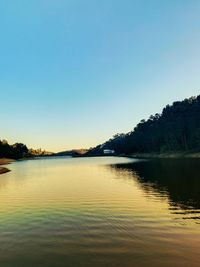 Scenic view of lake against clear sky