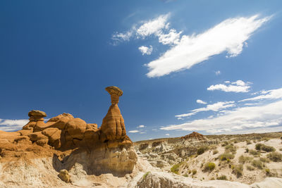 Rock formations on landscape against sky