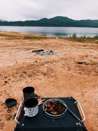 High angle view of barbecue grill