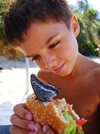 Close-up of boy eating ice cream