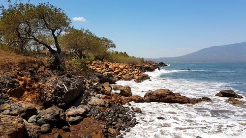 Scenic view of sea against clear sky