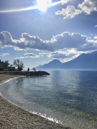 Scenic view of sea against sky on sunny day