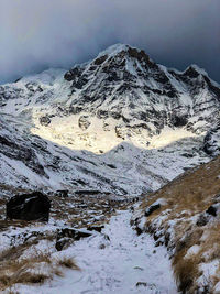 Scenic view of snowcapped mountains against sky