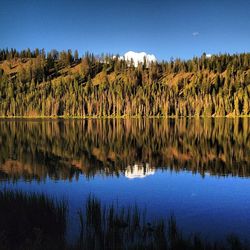 Scenic view of calm lake against clear sky