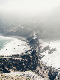 High angle view of snowcapped mountains