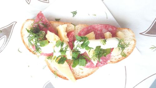 High angle view of food on table