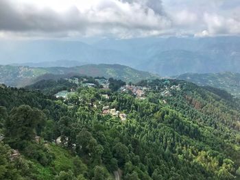 High angle view of trees on landscape against sky