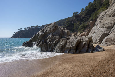 Scenic view of beach against clear sky