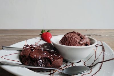View of chocolate cake on table