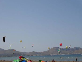 Hot air balloons against sky