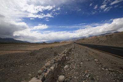 Surface level of road against sky