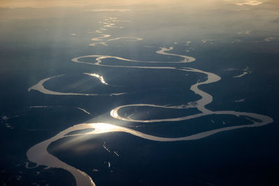 High angle view of river during sunset