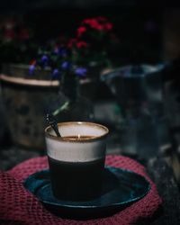 Close-up of coffee cup on table