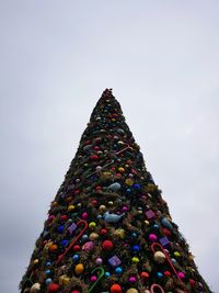 Low angle view of christmas tree against sky